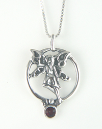 Silver fairy with red stone charm or pendant