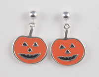 Silver orange enamel jack-o-lantern earrings