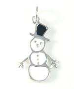 Silver enamel black & white snowman charm