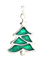 green enamel Christmas tree silver charm