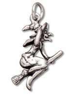 Sterling silver witch on broom charm