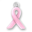 Silver Pink Enamel Breast Cancer Ribbon Charm