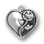 Sterling silver heart with rose charm