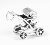 Silver baby carriage charm with moveable top
