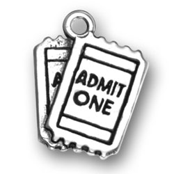 Silver Admit One movie tickets charm