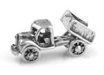 Silver dump truck charm with moveable bed