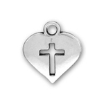 Silver Heart Charm with Cut Out Cross
