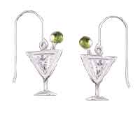 silver martini crystal charm earrings