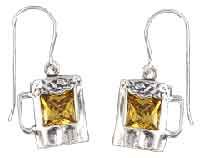 silver yellow beer mug crystal charm earrings