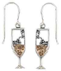 silver champagne crystal charm earrings