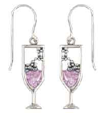 silver pink champagne crystal charm earrings