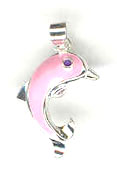 Silver enamel pink dolphin charm