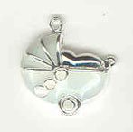 Sterling silver enamel pale green baby carriage charm