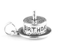Silver Birthday Cake with one candle charm