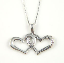 Sterling silver intertwined hearts pendant with box chain