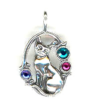 Silver crystal cat charm or pendant