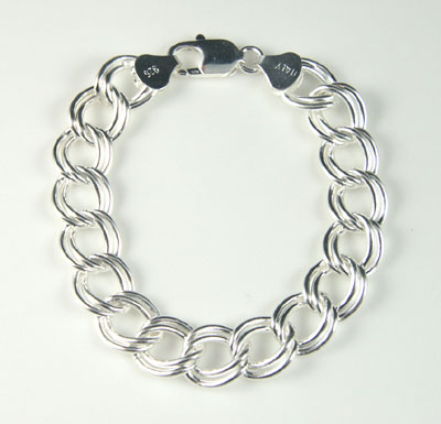 Silver traditional double link charm bracelet