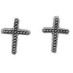 Sterling Silver Small Beaded Cross Earrings