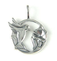 Silver hummingbird & flower pendant