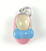 Silver pink enamel baby shoe charm