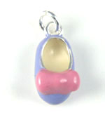 Silver purple enamel baby shoe charm