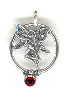 Silver fairy with red stone charm or pendant