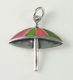 Silver pink & green enamel umbrella charm