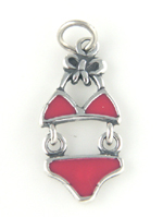 Sterling silver pink enamel bikini charm