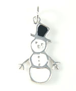 silver enamel black & white snowman charm