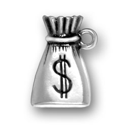 Silver money bag charm