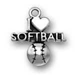 Silver I Heart Softball Charm