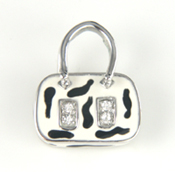 Silver black & white enamel purse with CZ stones