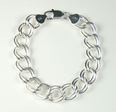 Silver traditional double link charm bracelet