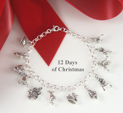 The 12 Days of Christmas Charm Bracelet Sterling Silver and Glass - Ruby  Lane