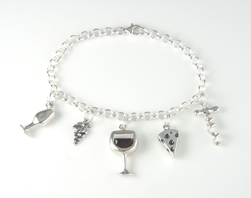 silver wine & cheese charm bracelet